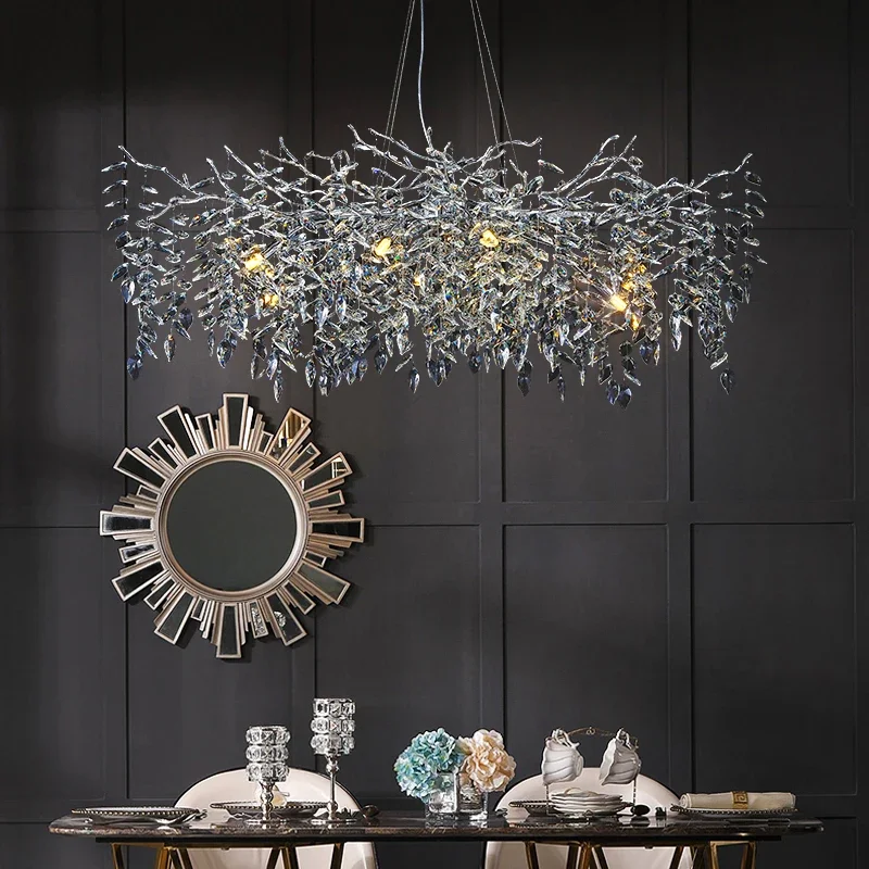New Italian Ceiling Chandelier Silver Light Luxury Villa Living Room Dining Room Lamp Tree Branch Design Crystal Chandeliers