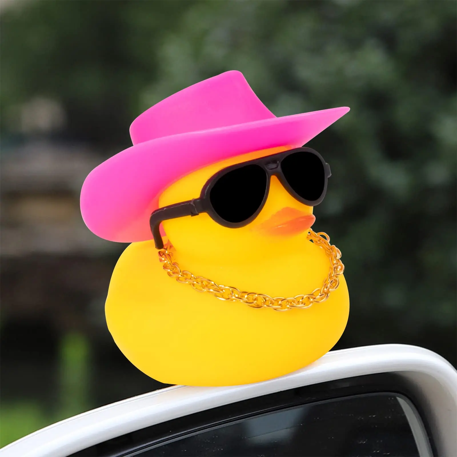 Rubber Car Duck Decoration Dashboard Car Ornament , Accessories with Mini Sun Hat Swim Ring Necklace and Sunglasses