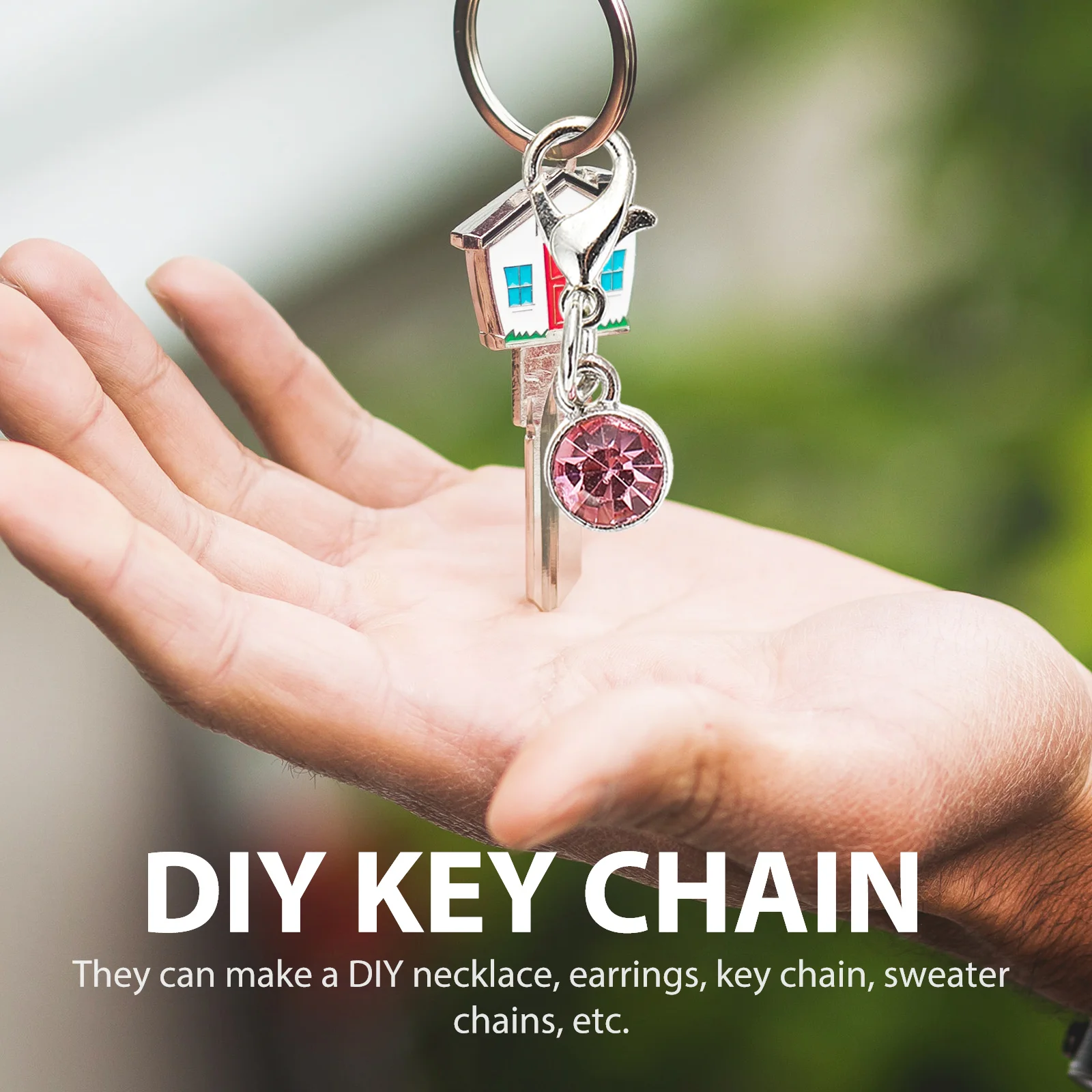 

Diy Necklace Pendants Round Crystal Charms Fashion Jewelry Accessories Keychain Ornament Creative Pendant Charms Alloy Key