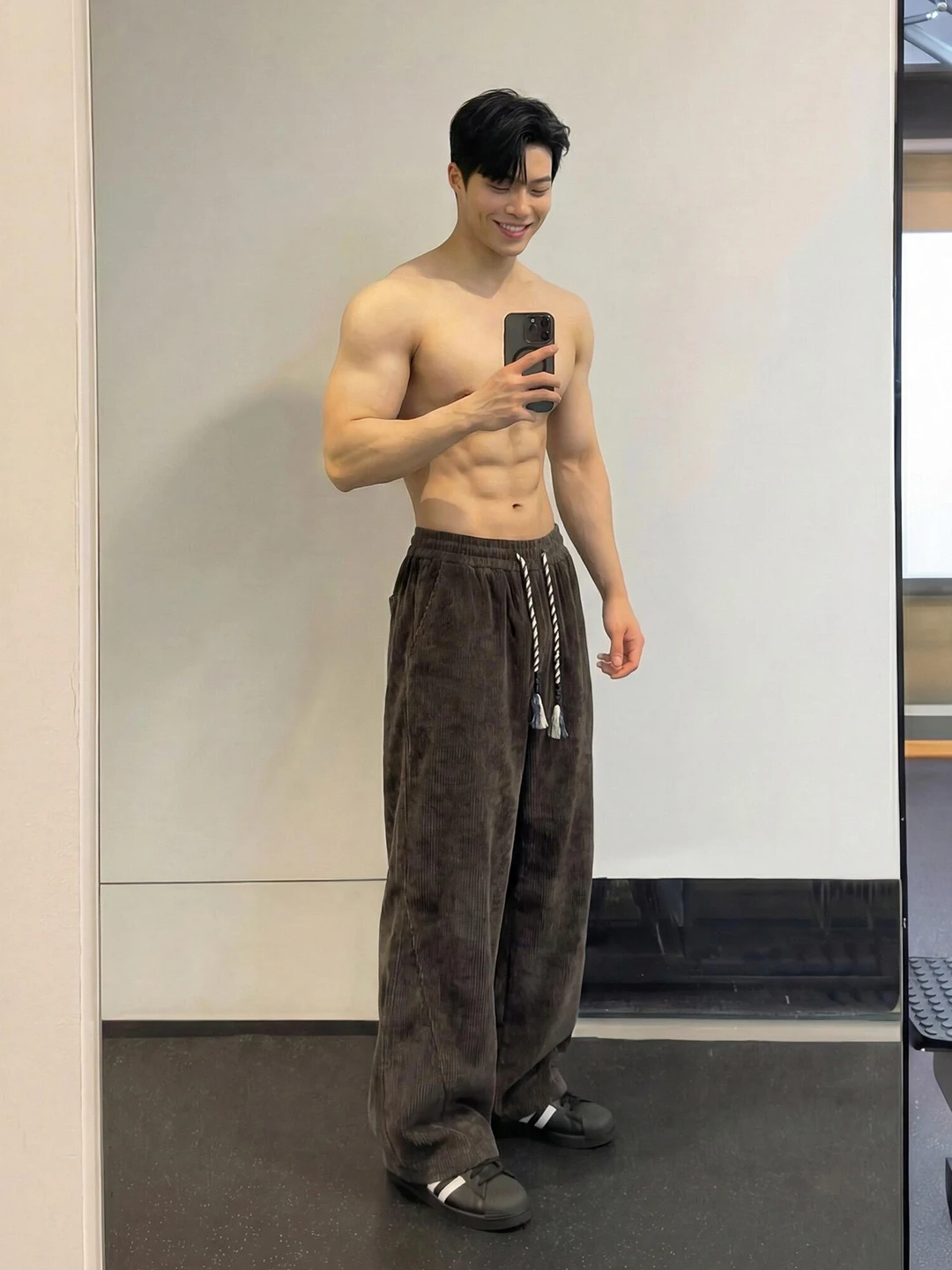Corduroy Sport Pants Men's Autumn Winter American Sle Dyed in Rope Casual Pants Loose Fit Wide Leg Pants Middle Waist