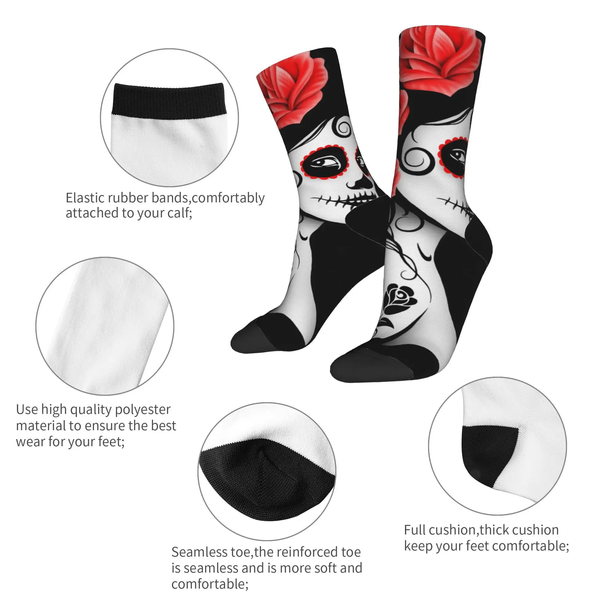 Day of the Dead Sugar Skull Girl 1 Socks Men's Women Polyester Fashion Socks Spring Summer Autumn Winter Middle Tube Socks Gift