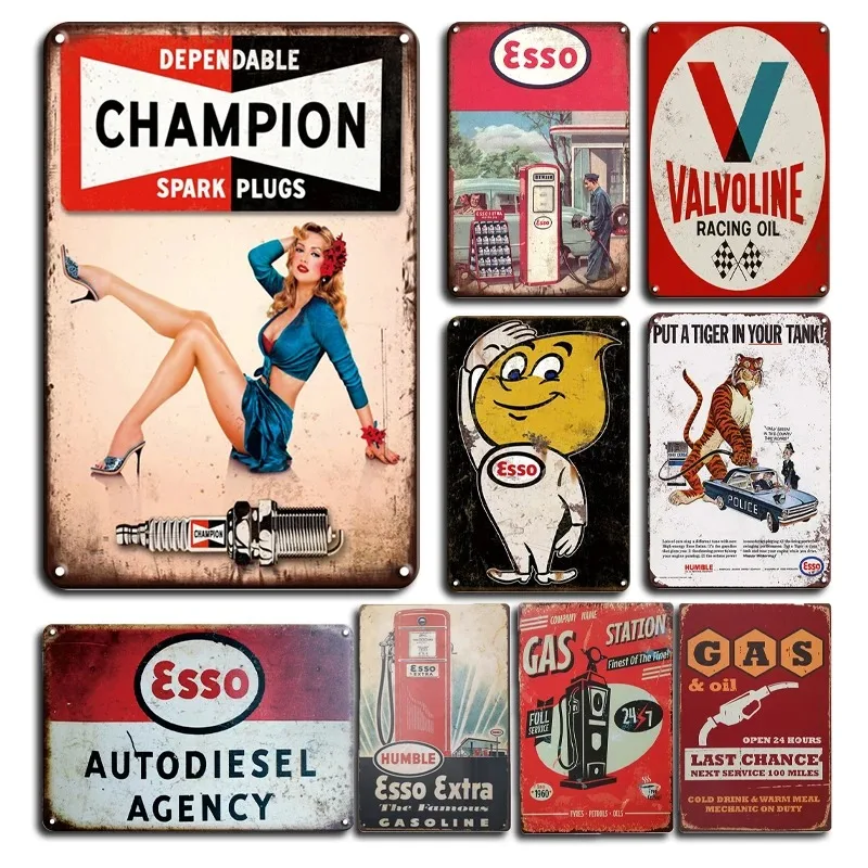 Esso Metal Tin Sign Gas Oil Station Garage Vintage Metal Plate Motor Tin Sign Retro Decoration Man Cave Club Garage Wall Decor