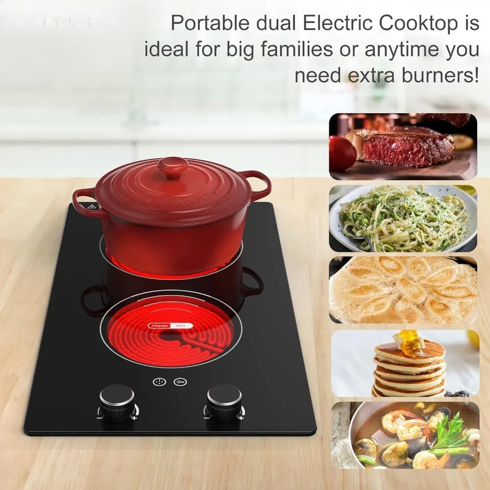 Cooktop de indução radiante embutido, Cooktop elétrico, 9 níveis de potência, indicador de superfície quente, proteção contra superaquecimento