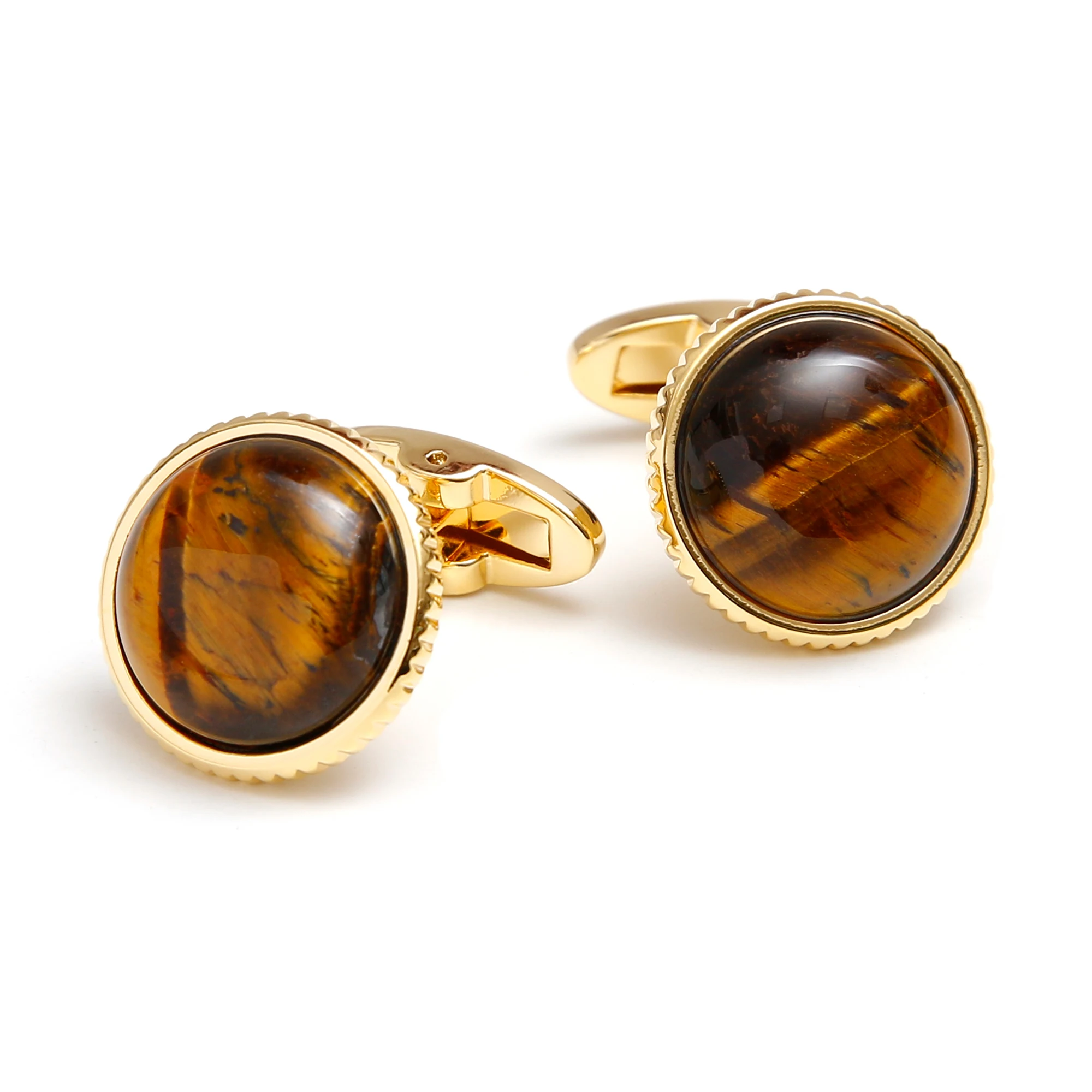 

Cufflinks for Men TOMYE XK25020 Luxury Tiger's Eye Stone Buttons Golden Copper Round Cuff Links Dress Shirts Jewelry