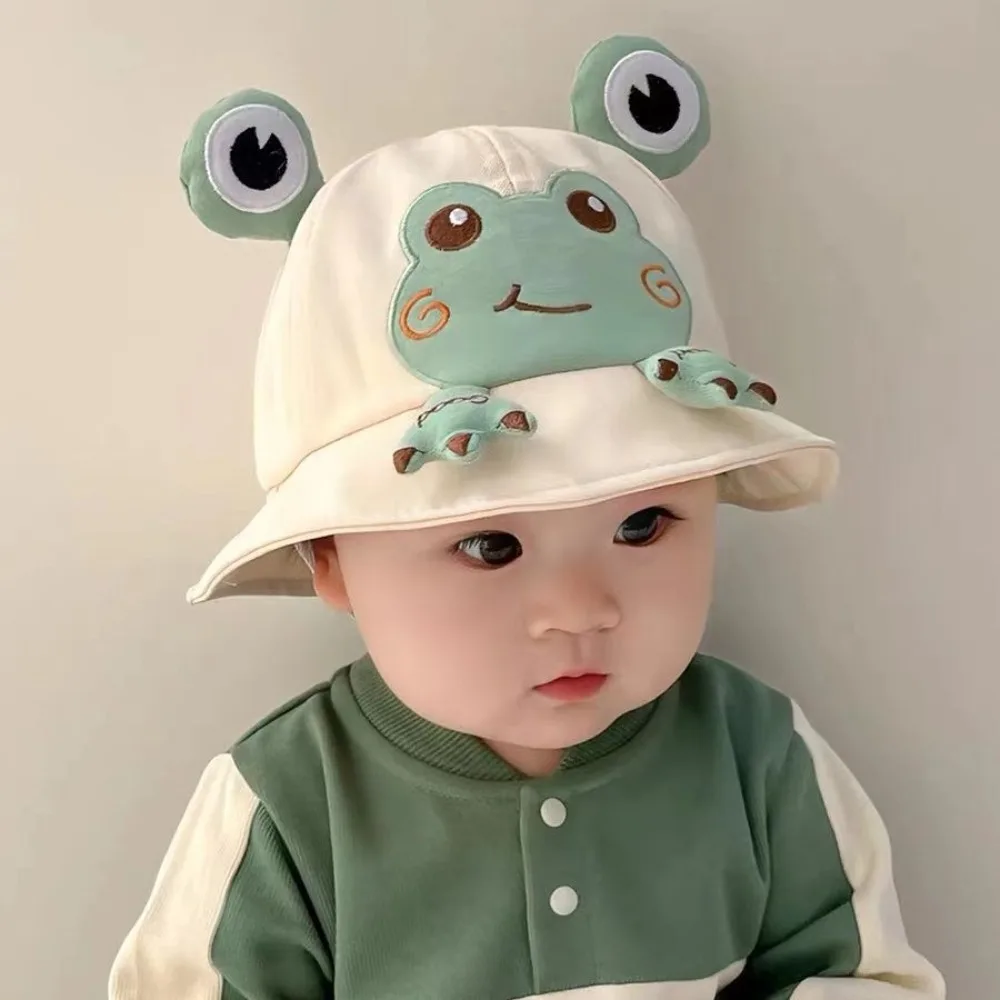 

Sweet Korean Style Cartoon Frog Bucket Hat Mesh Cotton Baby Sun Protection Hat Streetwear Sunscreen Children Fishman Hat Summer