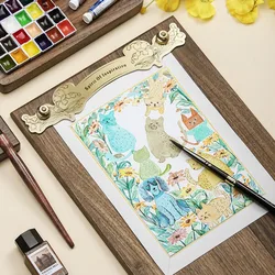Solid Wood Drawing Board Art Students Special Easel Clip Brass Menu Clip Retro Sketch Display Board Clipboard Paper Holder