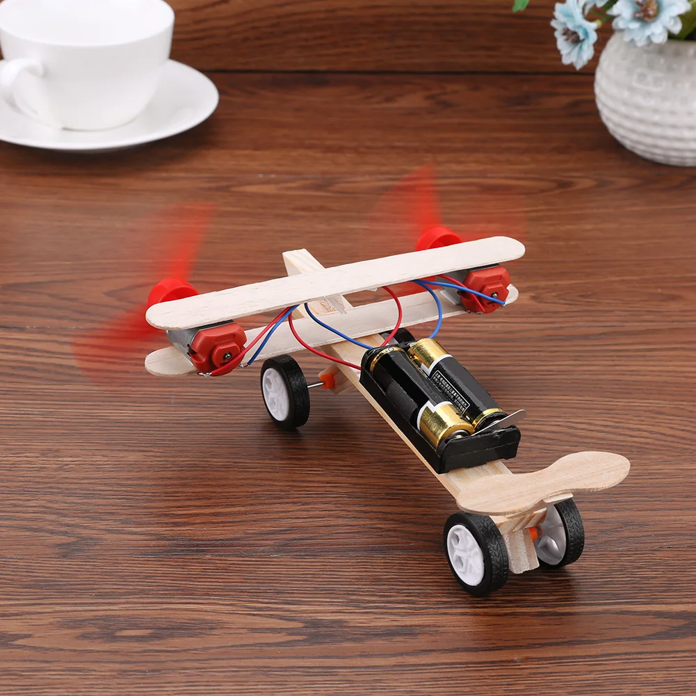 Twin Blades Racing Aircraft Model Battery Powered DIY Assembled Aircraft Model Eco-Friendly Wooden for Intellectual Development