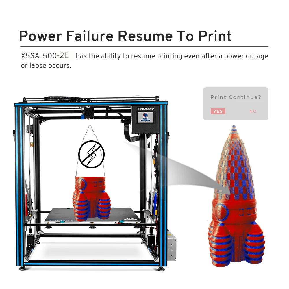 TRONXY X5SA 500-2E FDM 3D Printer Kit 500*500*600mm Large Print Size 3d Printer High Precision 2 In 1 Auto- Leveling 3d Printer