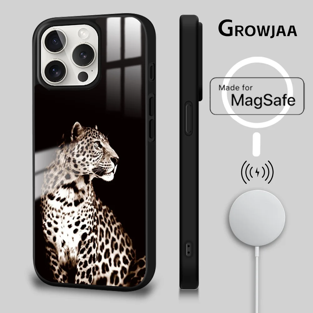 Animal C-Cheetah Phone Case For iPhone 16 15 14 13 12 11 Pro Max Plus Mini New Magsafe Mirror Wireless Magnetic Cover