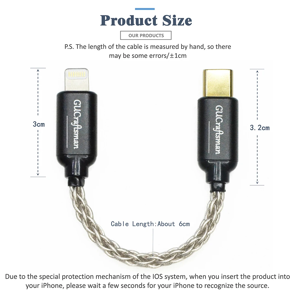 GUCraftsman OTG Cable iOS to Type C/USB C for FiiO BTR5 Q3 Q3s Qudelix 5K xDuoo Link2 XD-05PLUS E1DA 9038S 9038D for iPhone iPad