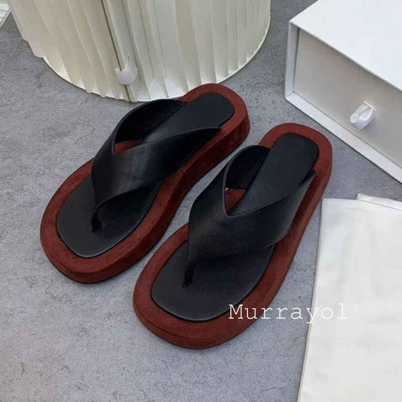 

Lazy Flip Flops Flat Thick Bottom Slippers Women Real Leather Sandals Slides Summer Ladies Seaside Vacation Beach Shoes 2026