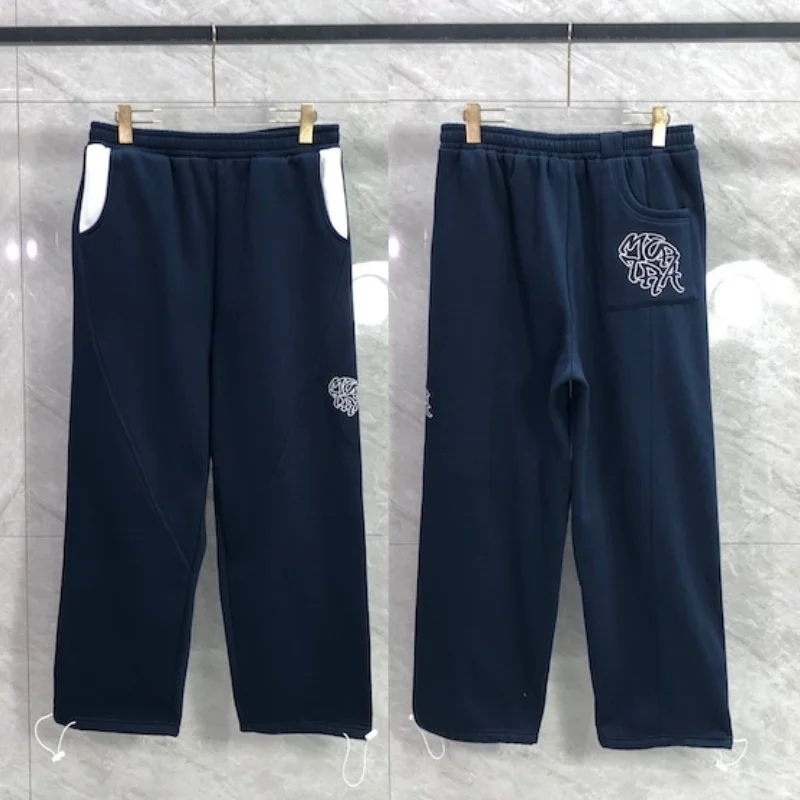 Mertra calças de alta qualidade moda listrado retalhos ferro bordado casual moletom para homens