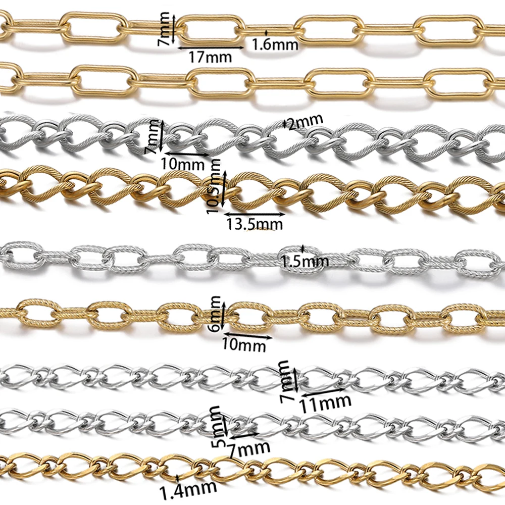 

1Meter 4 Styles Stainless Steel Gold Steel Color Handmade Chains for DIY Necklace Bracelets Jewelry Making Accessories