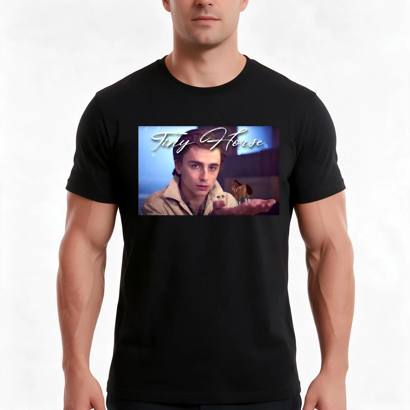 Timothée’s Tiny Horse T-Shirt, Summer Casual Cotton Tee, Oversized Streetwear Tops, Vintage Graphic Print, Unisex Men Women