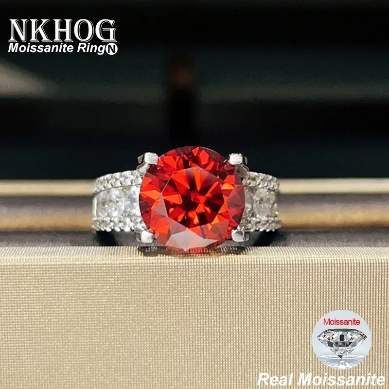 NKHOG 3/5CT Red Moissanite Rings 925 Sterling Silver Ruby Diamond for Women Engagement Wedding Bands Jewelry Gifts GRA Certified