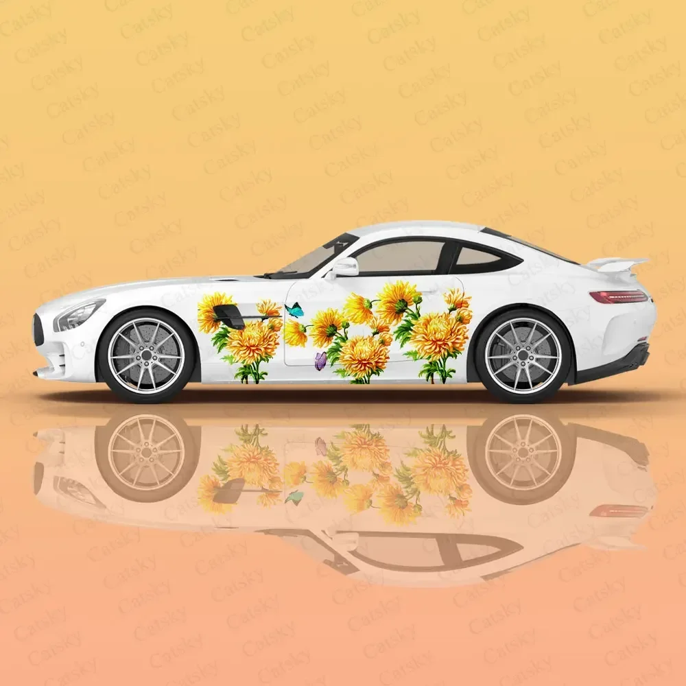 Chinese Ink Painting Chrysanthemum Car Body Stickers Vinyl Car Side Decal Decoration ﻿Auto Accessories Decoration Wrap Cover