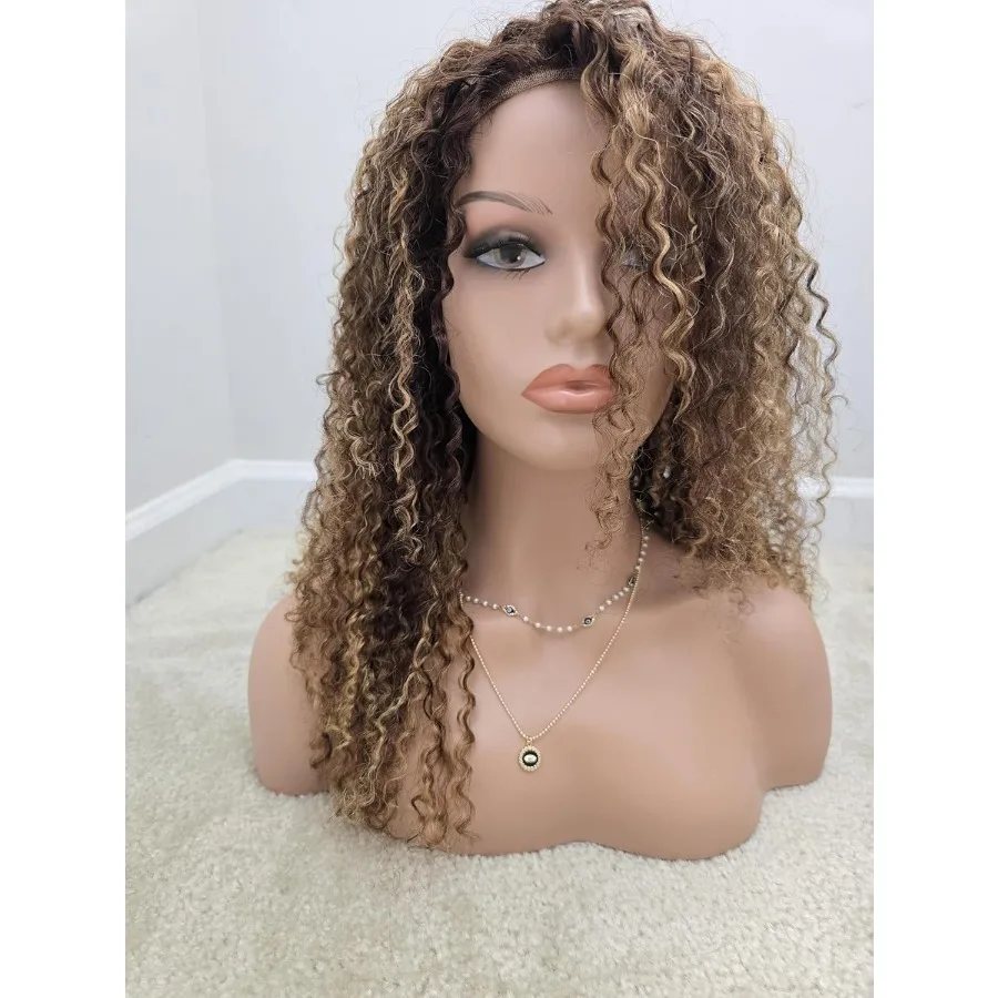 Luxar Beaute realistischer weiblicher Schaufensterpuppenkopf mit Schulter, PVC-Kopf, Büste, Perückenkopfständer für Perücken, Ausstellungszubehör in Beige C