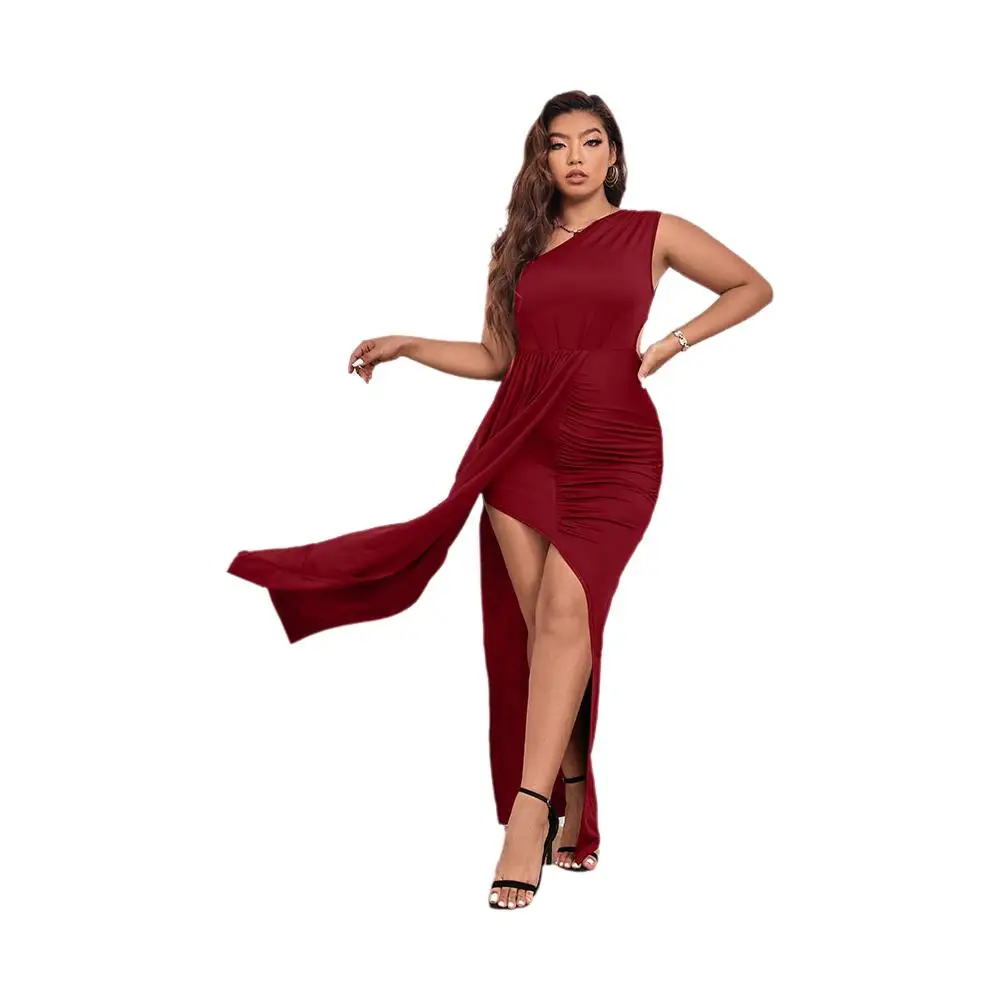 Plus Size Slip Sexy Lange Maxi-Jurk Dames Slanke Mouwloze Koude Schouder Bodycon Jurk Dames Bruiloftmode Solide Feestjurk