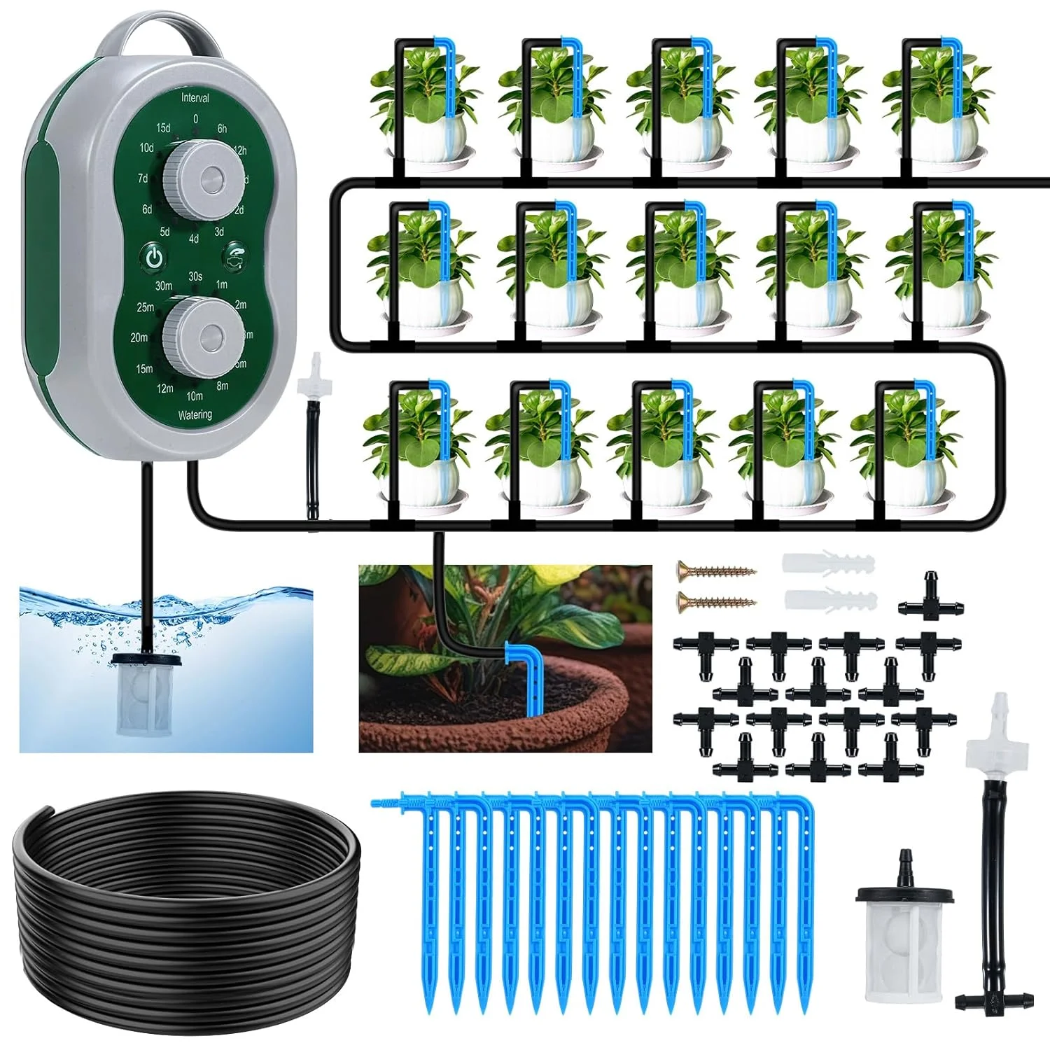 Indoor Self Watering System Automatic Drip Kit 15 Potted Plants Water Timer For Home Garden Balcony Vacation Plant Care