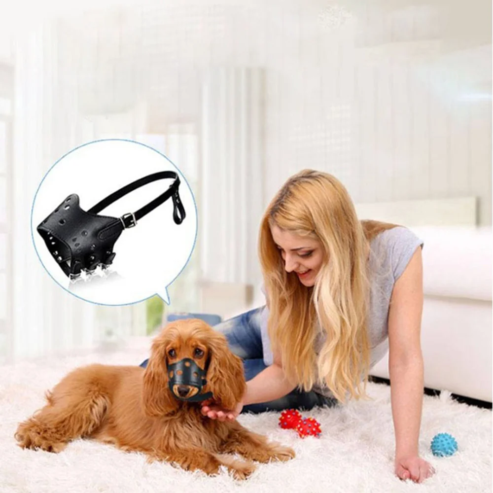 Anti Barking Dog Muzzle for Small Large Dog Adjustable Breathable Soft Pu Leather Pet Mouth Muzzles Dog Anti-biting Pet Supplies