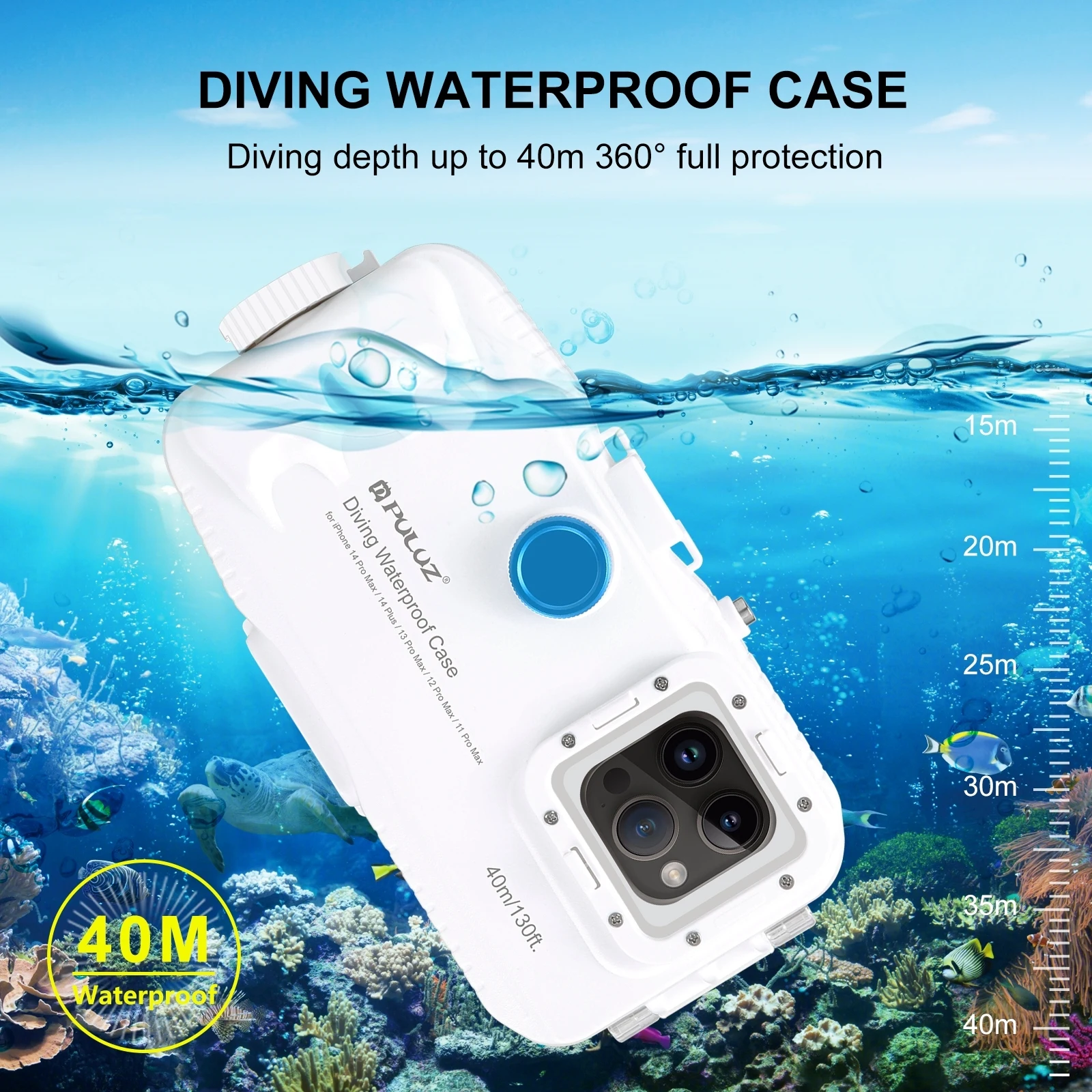 PULUZ 40m Depth Diving Case For iPhone 14 13 12 Pro Max Plus Vacuum Waterproof Case Underwater Photo Video Taking Cover Housing