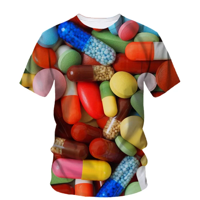 3d Printed Capsule Pill T Shirts For Men Casual Personality Funny Round Neck Short Sleeve Tees Summer Street Oversized T-Shirt