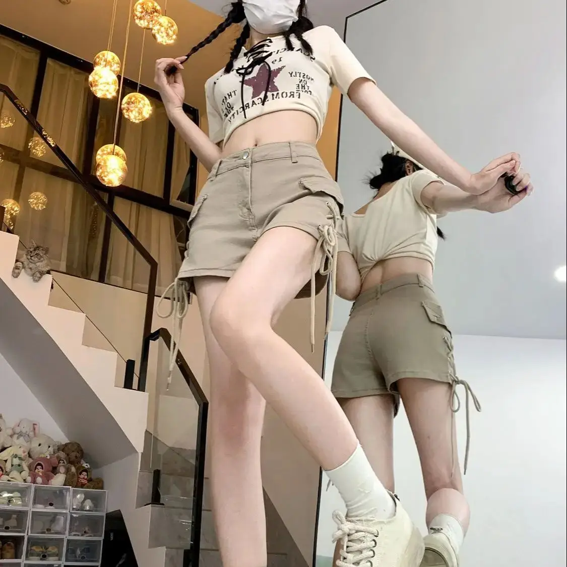 Retro High-Waisted Slim Pants Work Pants Jeans Women Summer New Versatile Design Drawstring Niche Casual Versatile Shorts