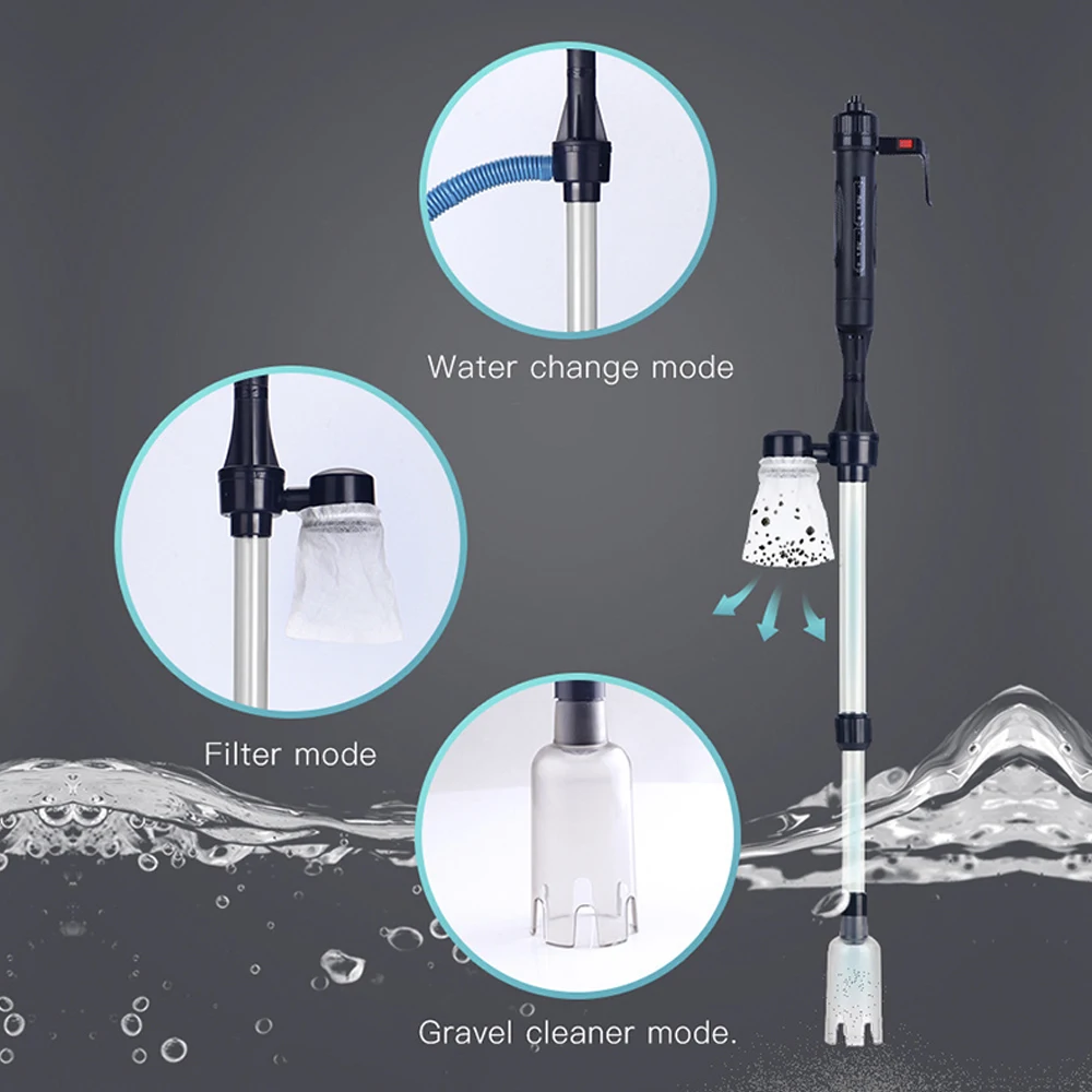 Electric Aquarium Siphon Cleaner Fish Tank Vacuum Gravel Cleaning Tool Water Changer with Air-Pressing Button Aquarium Accessory