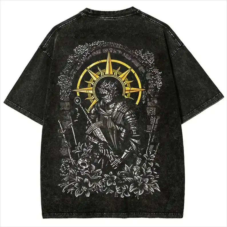 Dark Fantasy Warrior Vintage Washed Oversized T-shirt Men Women Streetwear Y2k Cotton Gift for Game Fan Tee Femael Male Clothing