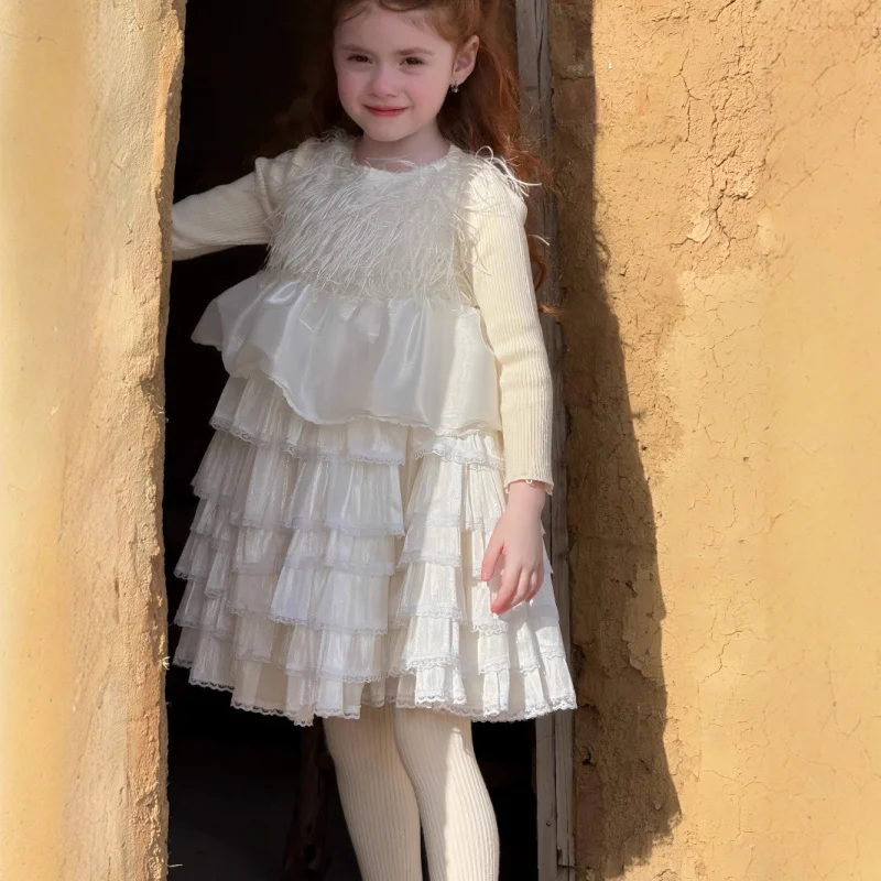 

Orange Joy25Winter Children's Tassel Cake Princess Dress Girls' Birthday Party Stylish Dress