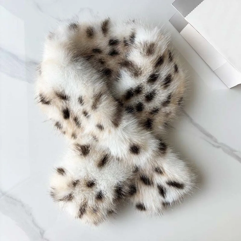 Thick Warm Faux Fur Hat Cozy Skin Friendly Soft Fluffy Spotted Bucket Cap Elegant Design Washable Neck Warmer Cold Weather