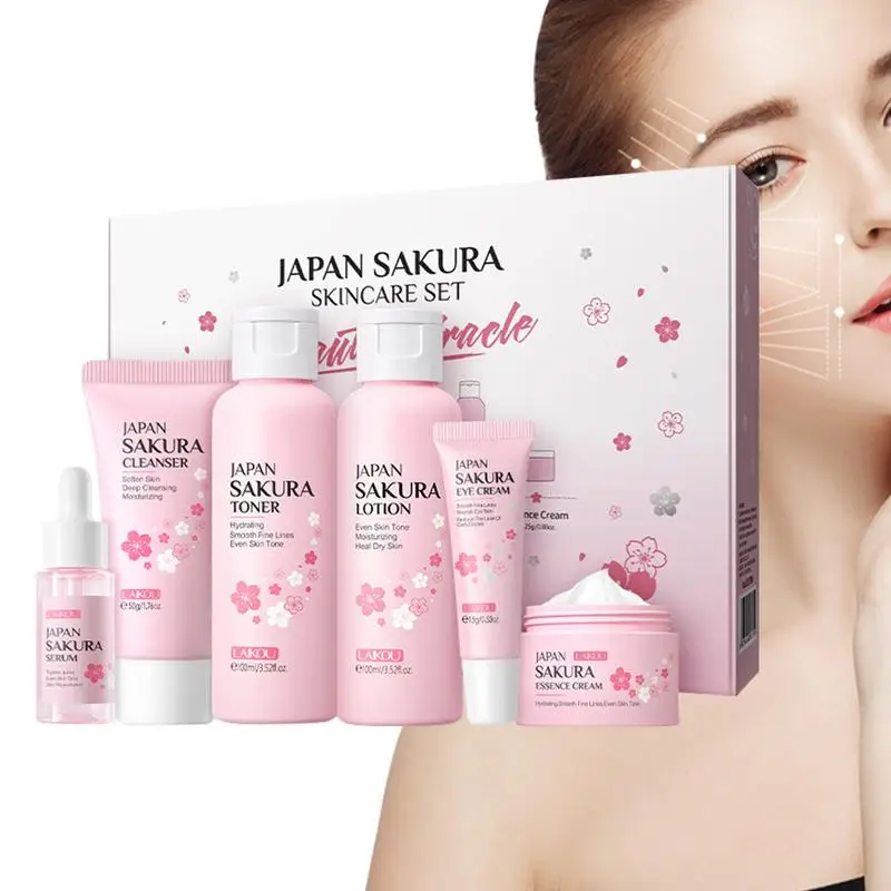 Sakura Moisturizing Skin Care Set Face Cream Facial Serum Eye Cream skincare Anti-aging Brightening Face Care Sets