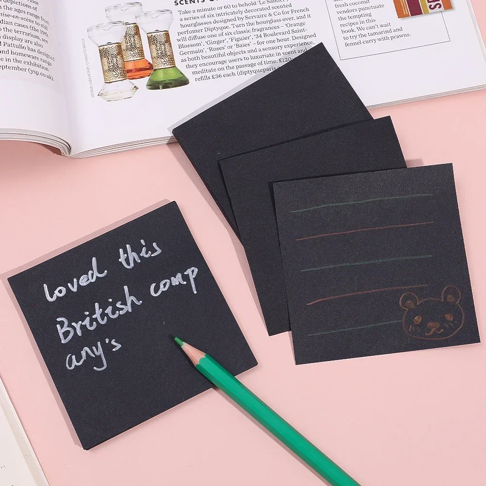 Creative Black Sticky Notes Self-Adhesive Stick Notes Reusable Message Memo Pads Office School Home Stationary Supplies