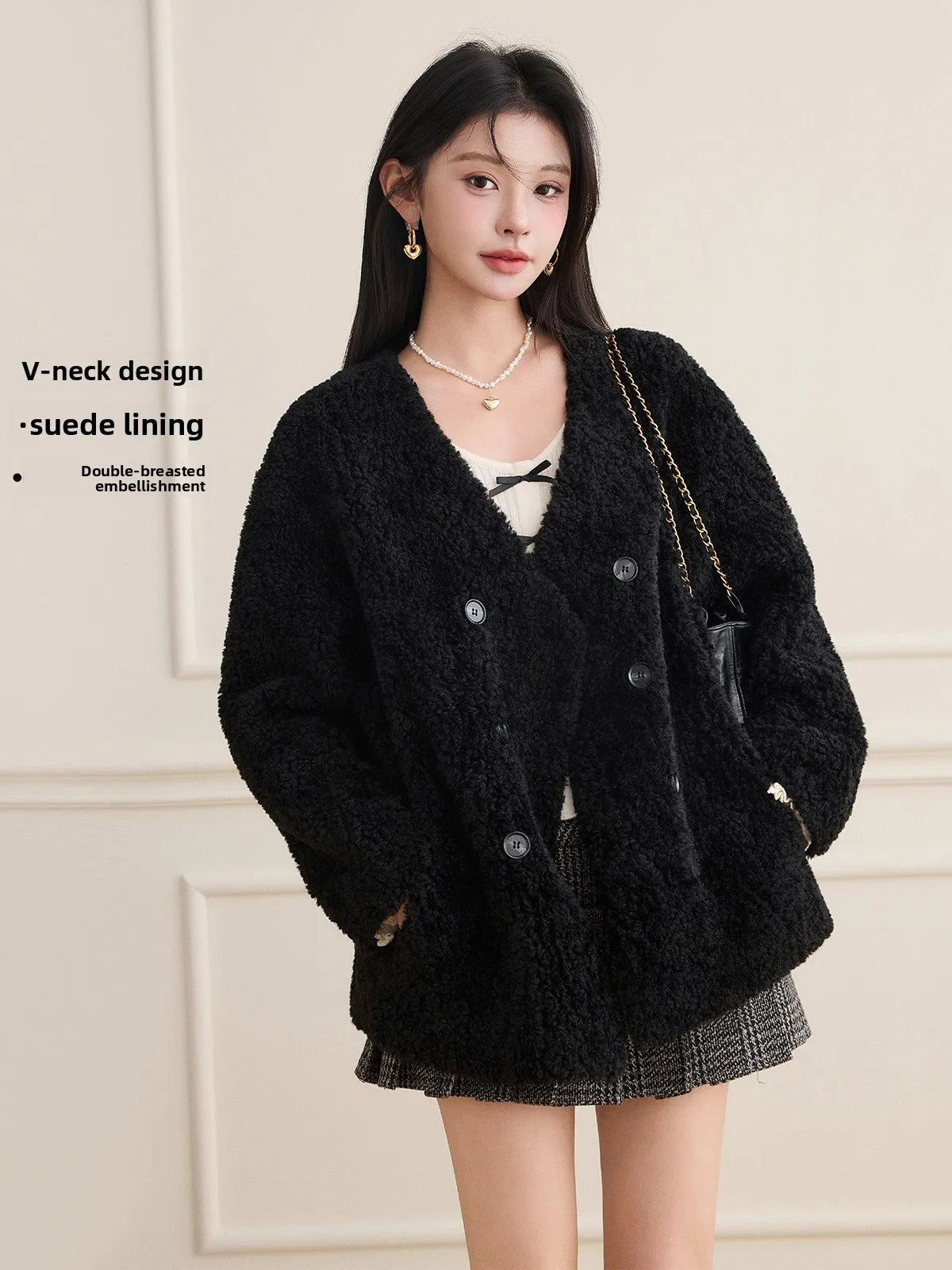 

Eco-Friendly ort Suede Fur Coat Women's Bla Warmth Sli Winter New Arrival One-T Brand Pure Color Universal Fit Long S...