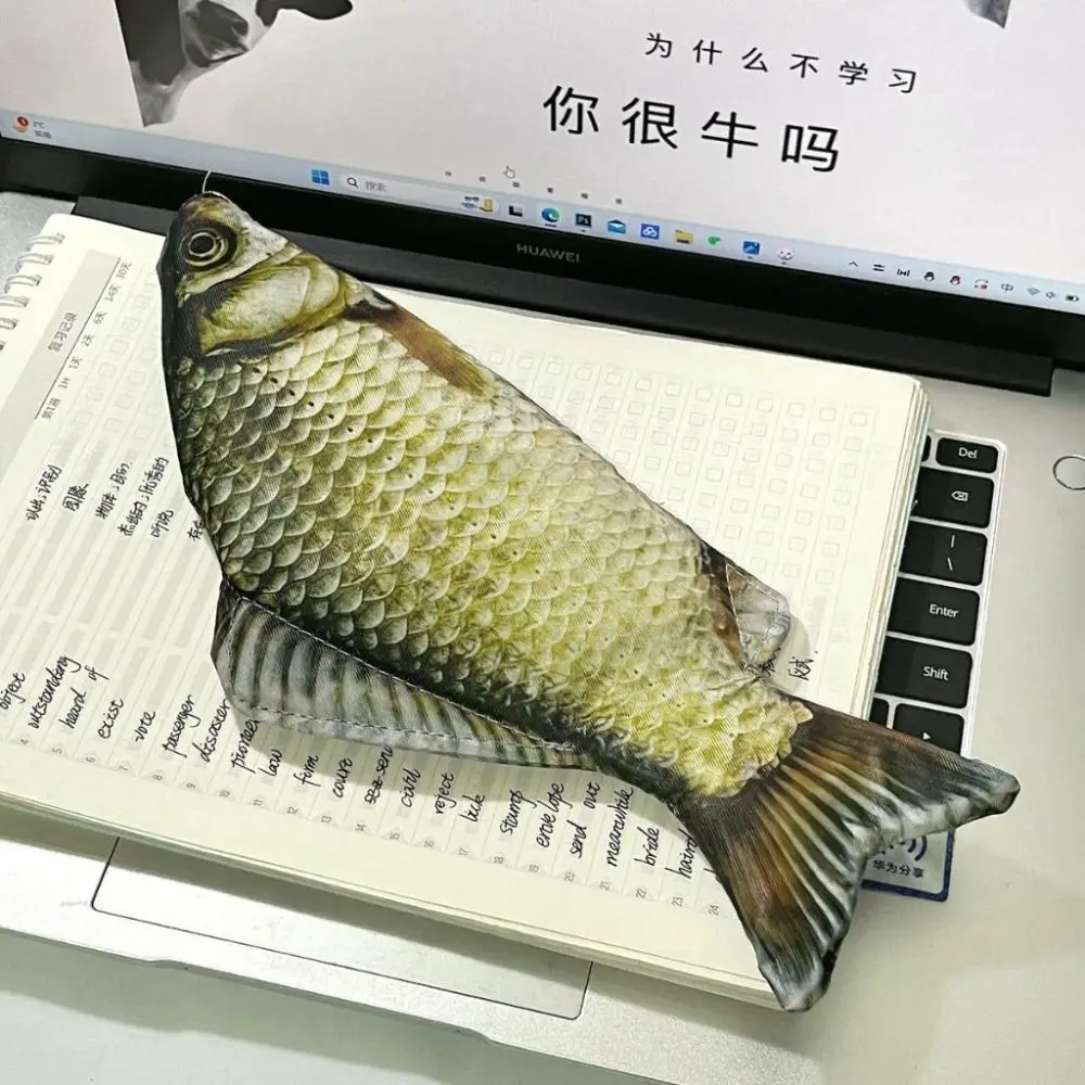 High Quality Large Capacity Pen Bag Simulated Crucian Carp Multifunctional Pencil Case Pen Box Student