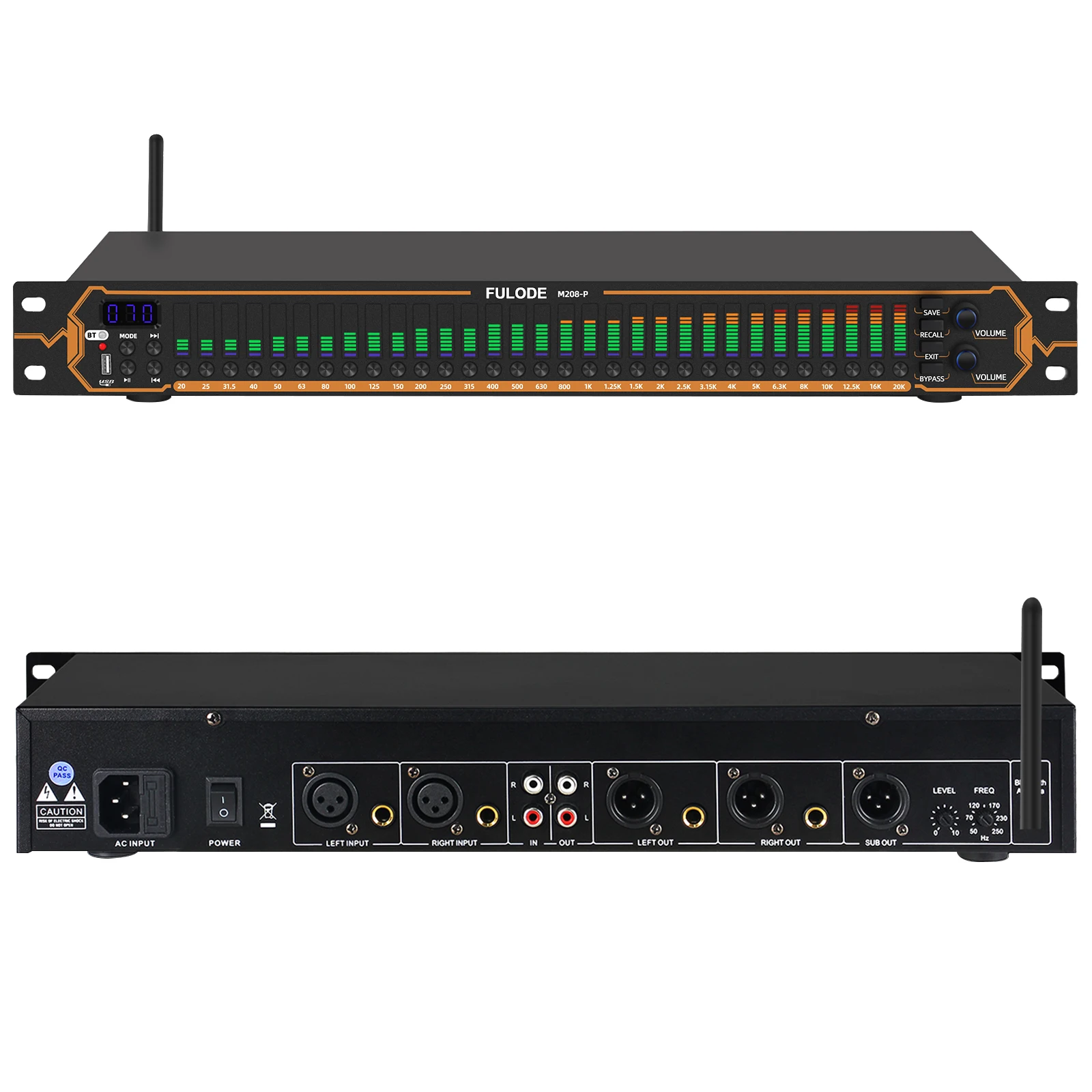 FULUODE M208-P 31-band Digital Equalizer with Anti-Feedback Compressor Designed for Home Karaoke Live Streaming Offering