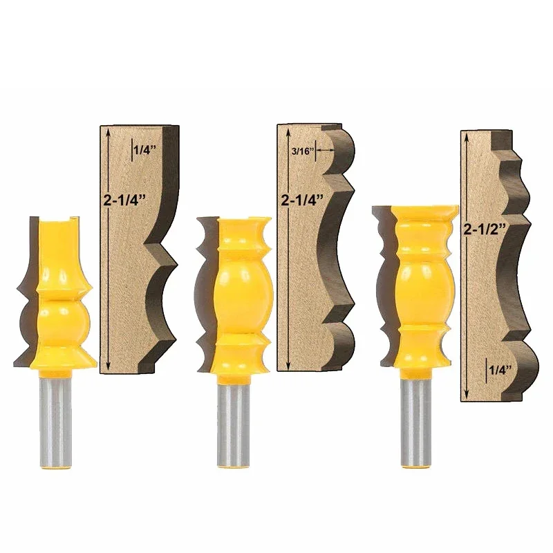 

3pcs 12mm 1/2" Shank Crown Molding Router Bit Line Woodworking Cutter Tenon for Wood