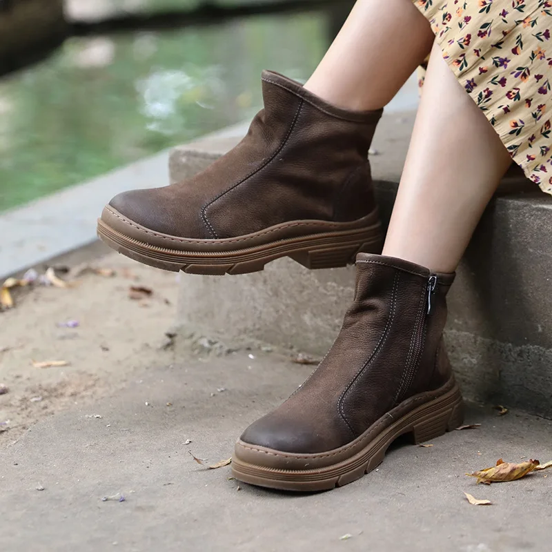 

Chelsea Boots Women Leather Shoes Coffee Autumn Handmade Genuine Leather Women Ankle Boots Riding Shoes Knight Brand 2023