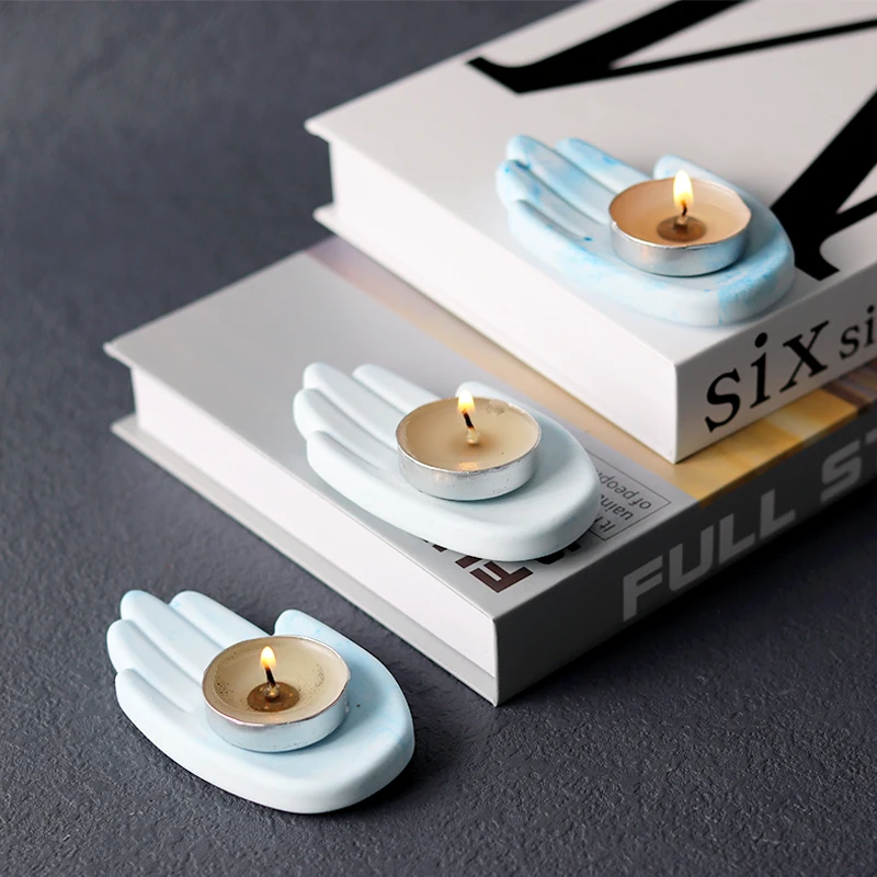 Hand Shape Candle Tray Siliccone Mold Concrete Cement Candle Holder Craft Mould DIY Handmade Resin Jewelry Display Plate Molds
