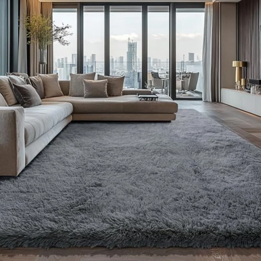 

Shag Area Rugs for Bedroom Living Room, 8X10 Ultra Soft Fluffy Indoor Carpet in Dark Grey Nursery Dorm Decor for Girls Room