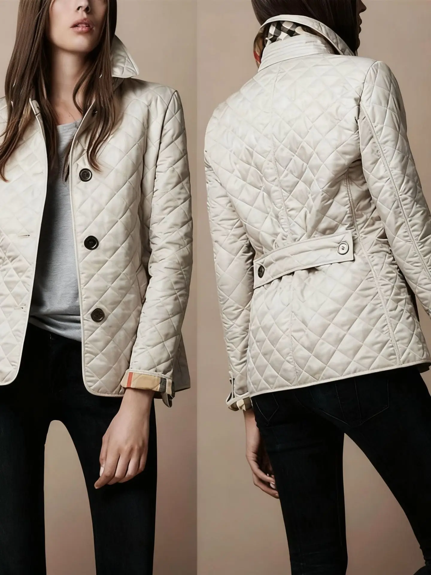 

Faionable Quilted Cotton Jaet ort Sle Single Button Stand Collar Warm Winter Outerwear Diamond Pattern Women's Coat