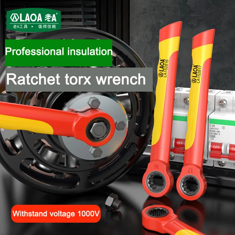 LAOA Insulated Plum Blossom Ratchet Wrench Withstand Voltage 1000V Auto Repair Special Tool Electric Plum Blossom Wrench