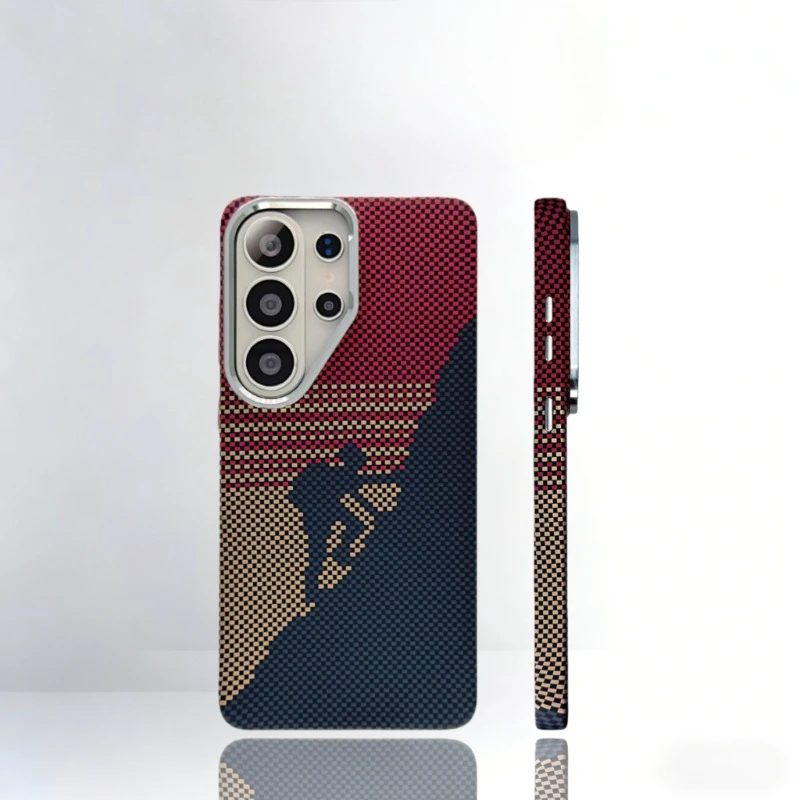 Magnetyczne etui z teksturą włókna węglowego do Samsung Galaxy S26 S25 S24 S23 Ultra, z obsługą ładowania bezprzewodowego, twarda obudowa ochronna ze stopu z osłoną na obiektyw. — zdjęcie produktu 2