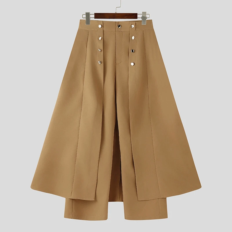 トレンディなパッチワークルーズストレートパンツ男性スタイリッシュなソリッドカラーハイトウエストパンツメンズ春秋ストリートヴィンテージパンツ