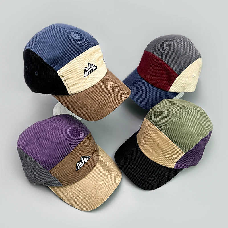 Embroidery Color Block Baseball Hats New Unisex Corduroy Breathable Street Sunshade Personal Versatile Fashion Retro Peaked Caps