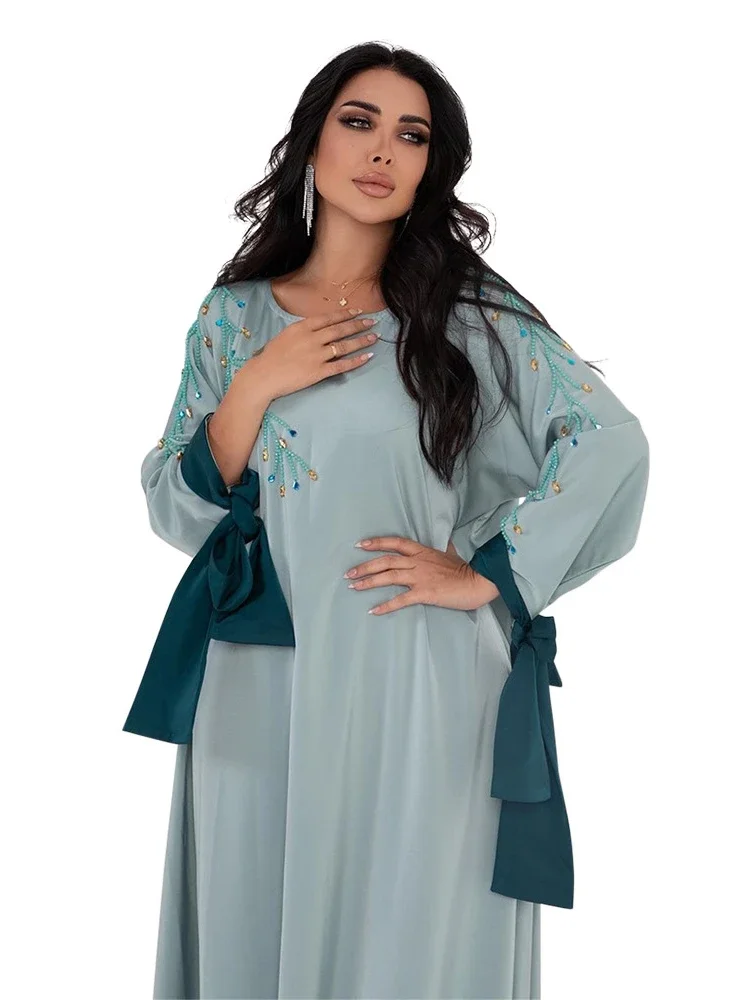 モロッコのイード向けムスリムドレス、女性用ダイヤモンドサテンアバヤ、レースアップパーティーカフタン、Aラインドレス、女性用ドバイイスラムロングローブ、ベスティドス2026