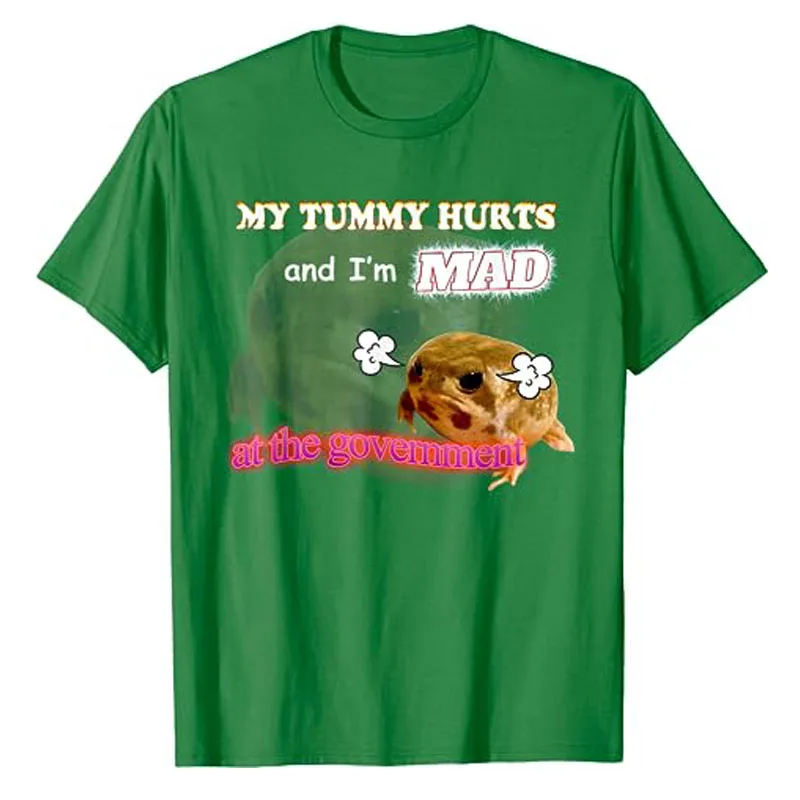 My Tummy Hurts and I\'m MAD At The Government Meme T-Shirt Humor Funny Grumpy Frog IBS, Gastroesophageal Reflux Graphic Tee Tops