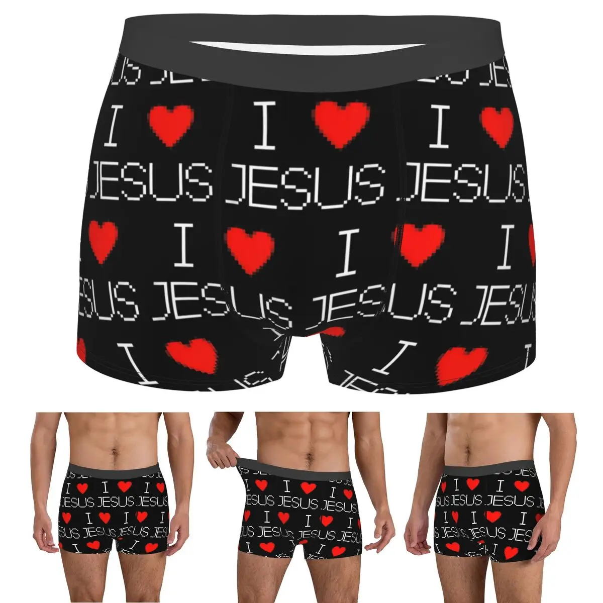 Boxer Underpants Shorts I Love Jesus God Cross Print Panties Male Comfortable Underwear for Homme Man Boyfriend Gifts
