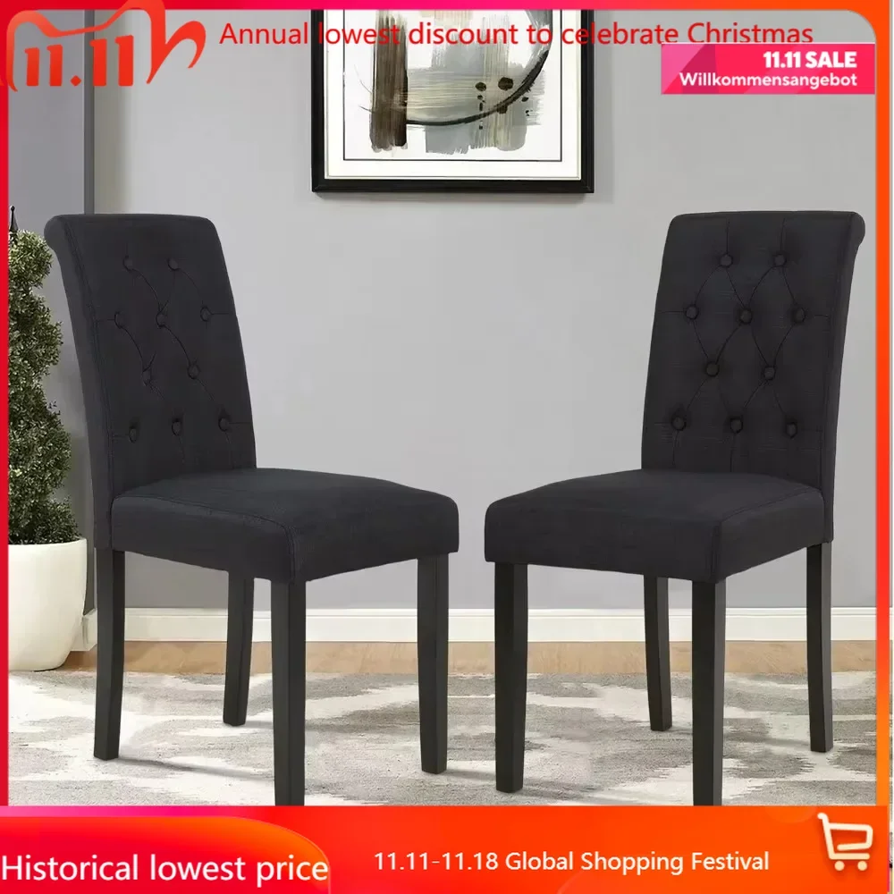 

Set of 2 Upholstered Fabric Dining Chairs with Button-Tufted Details Living Room Chairs (Black Set of 6)