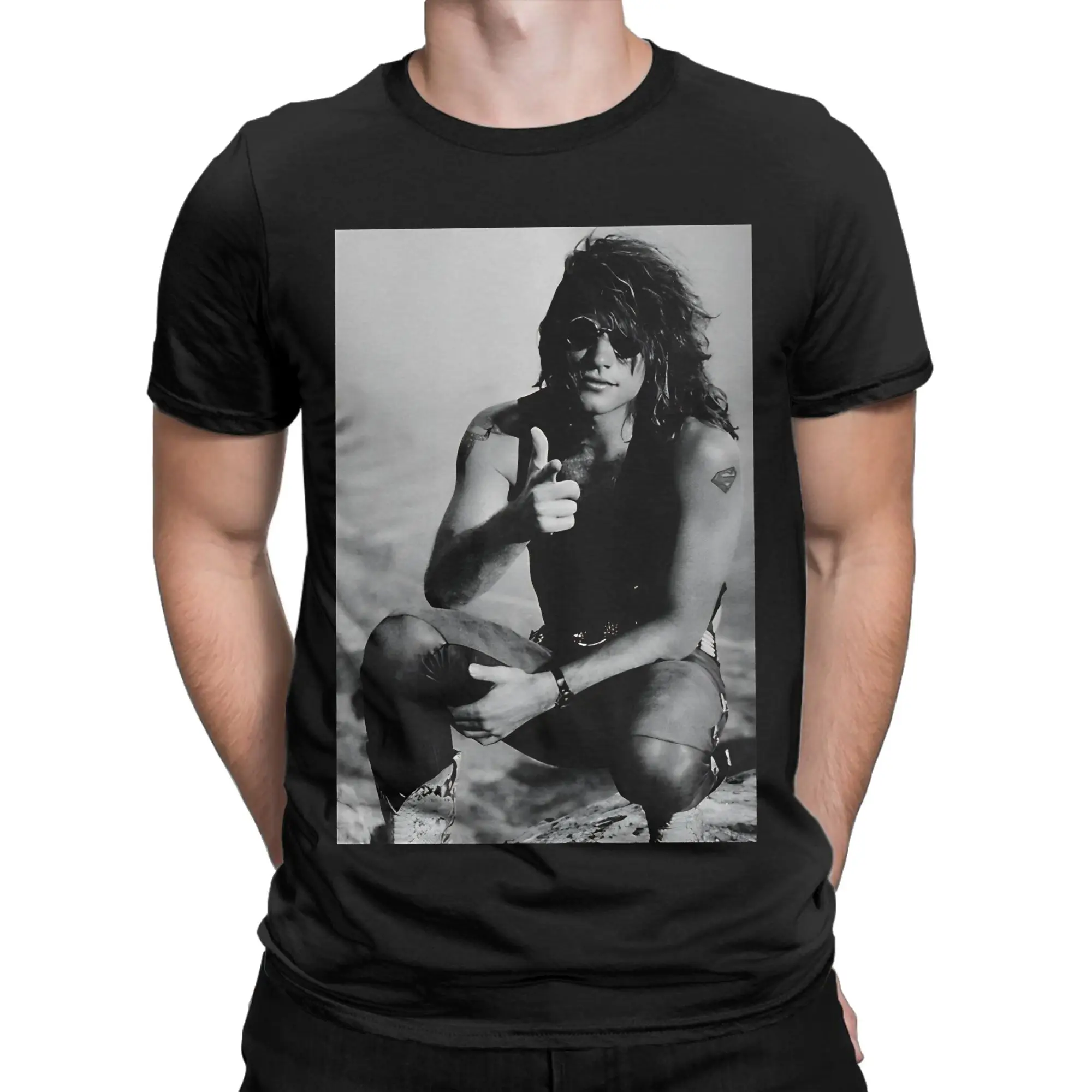 Camiseta de algodón 100% con estética rockera de los años 80 de Bon Jovi, camisetas clásicas para hombre